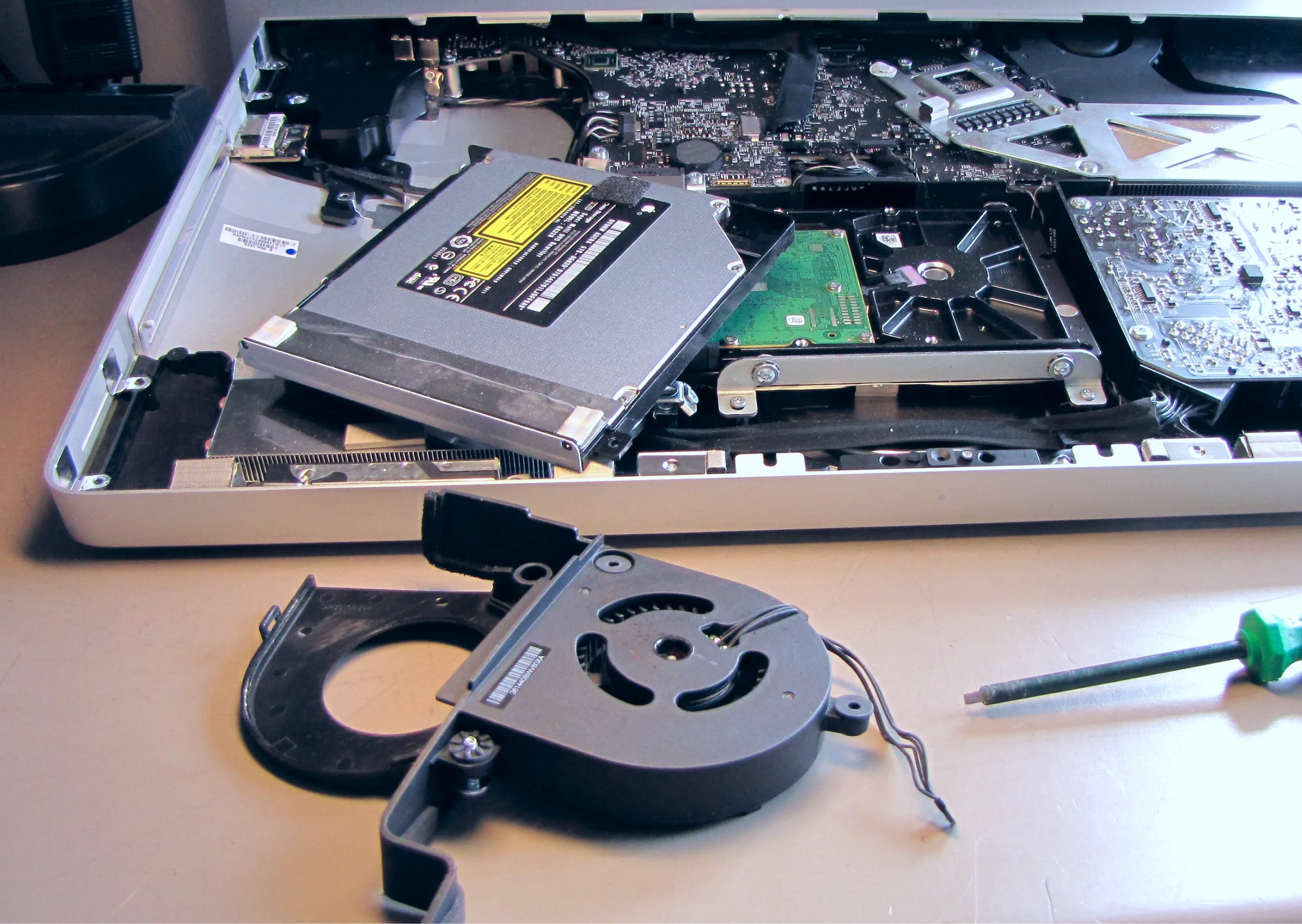 Laptop taken apart for repairs.